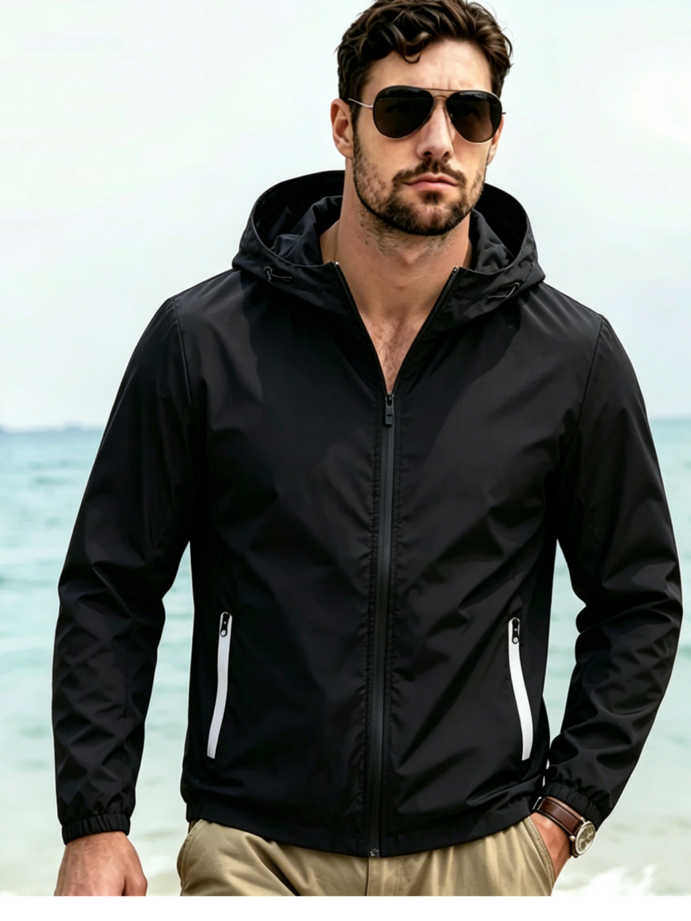 Windbreaker Men Zip - Giacca a Vento con Cappuccio da