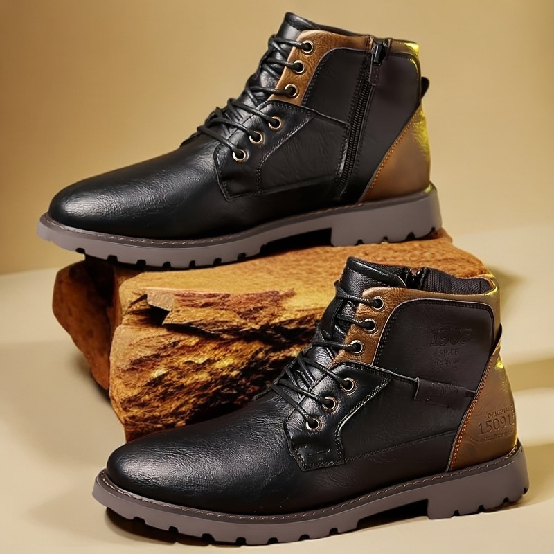 Mens Fashion Combat Boots - Stivali alla Caviglia in Pelle da