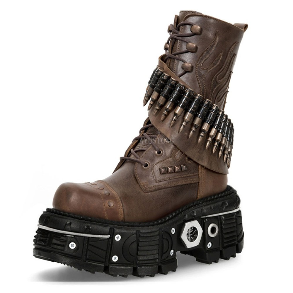 Mens Fashion Combat Boots - Moda nuova suola spessa rivetto proiettile