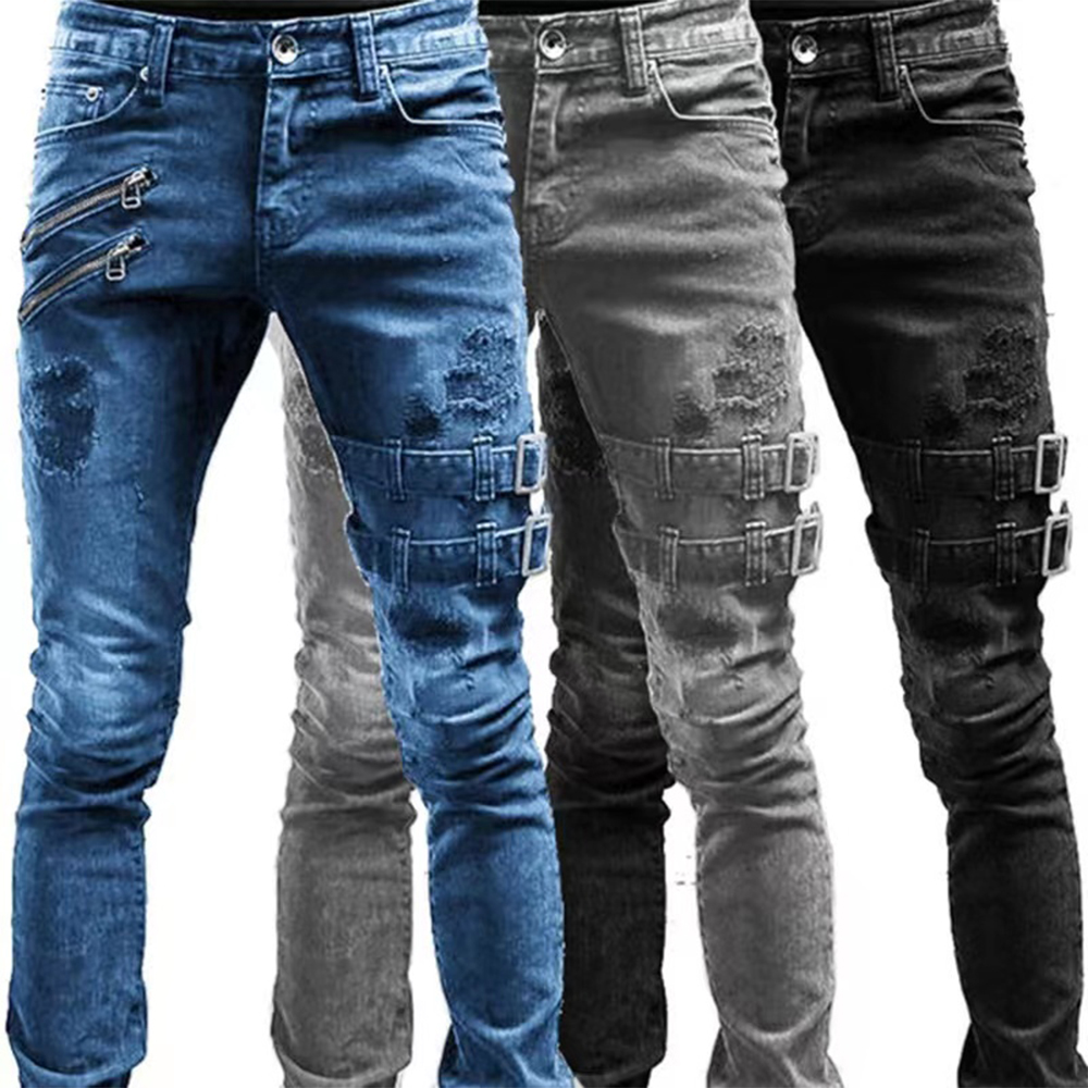 Skinny Jeans Ripped - Retro Moto Biker Jeans elastici dritti