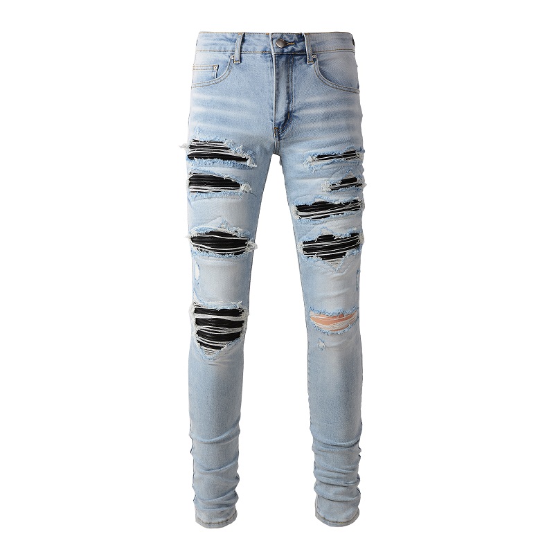 Skinny Jeans Ripped - Jeans da motociclista con toppa pieghettata