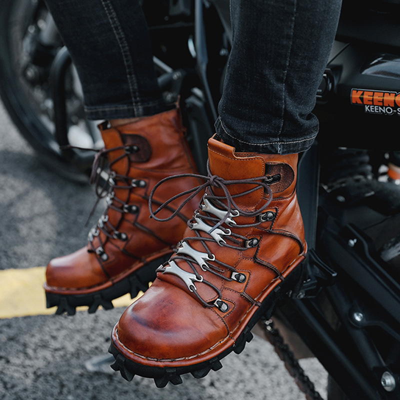 Stivali da Moto in Vera Pelle  - Mens Fashion Combat Boots recensione e prezzo
